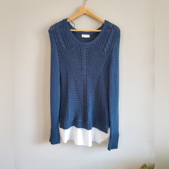 Calvin klein teal cable knit scoop neck sweater. Womens M EUC - Picture 2 of 8